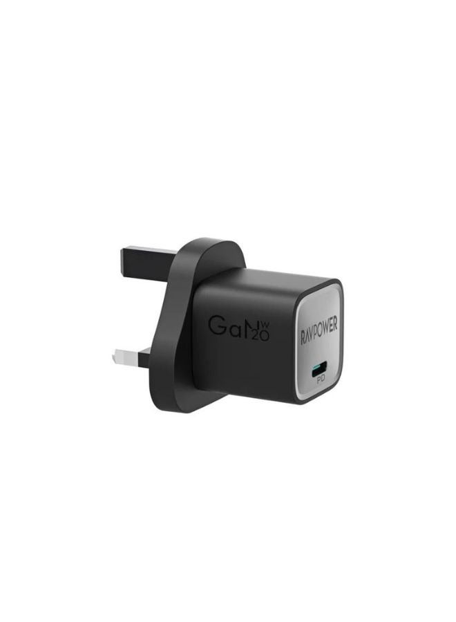 RAVPOWER 20W GaN Tech PD USB-C Wall Charger, Fast Wall Charger for iPhone, iPad Pro, AirPods, Samsung and More Black  - Image 1