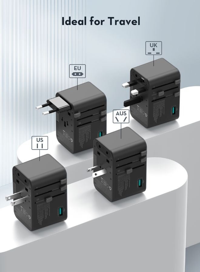 RAVPOWER 100W 5-Port Travel Adapter, GaN 5.0 Universal Charger with AC Outlet, 3 USB-C PD, 1 USB-A, International Wall Charger for Laptops, Phones & Tablets, EU, UK, USA, AUS Plug, PC1077 Black  - Image 3