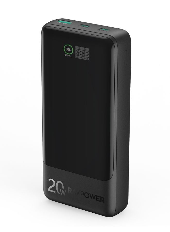 RAVPOWER 20000 mAh RAVPower 20000mAh Portable Charger, 20W PD QC Power Bank with 3 Ports and Smart Digital Display, Fast Charging, Protected by iSmart Technology, Compatible for iPhone, Samsung, and More, PB1238 Black  - Image 1