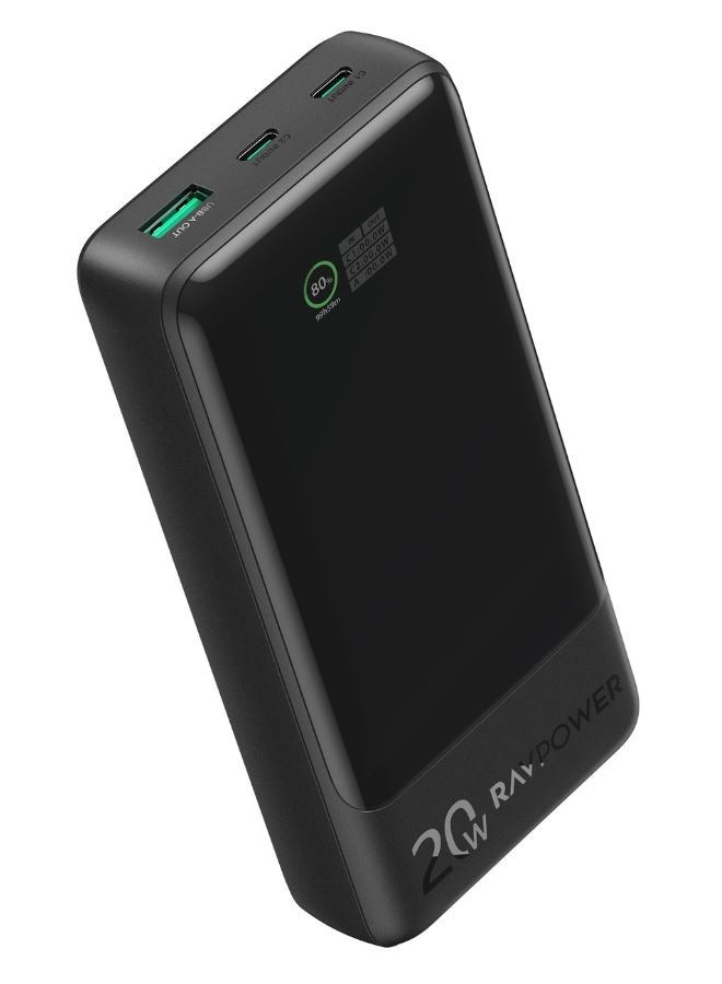 RAVPOWER 20000 mAh RAVPower 20000mAh Portable Charger, 20W PD QC Power Bank with 3 Ports and Smart Digital Display, Fast Charging, Protected by iSmart Technology, Compatible for iPhone, Samsung, and More, PB1238 Black  - Image 2
