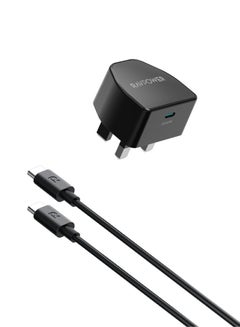 RAVPOWER 20W PD Pioneer USB-C Wall Charger with Type-C to Type-C Cable, Ultra-Compact, Compatible for iPhone, Samsung & Android, PC1032 Black  - Image 1