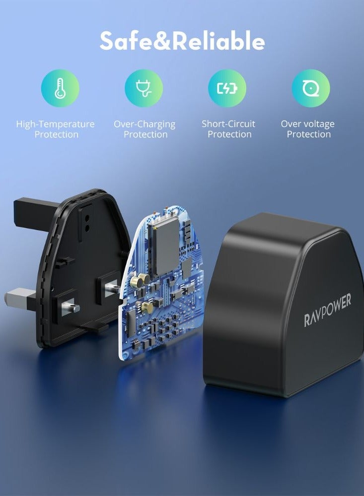 RAVPOWER 20W PD Pioneer USB-C Wall Charger with Type-C to Type-C Cable, Ultra-Compact, Compatible for iPhone, Samsung & Android, PC1032 Black - Image 4