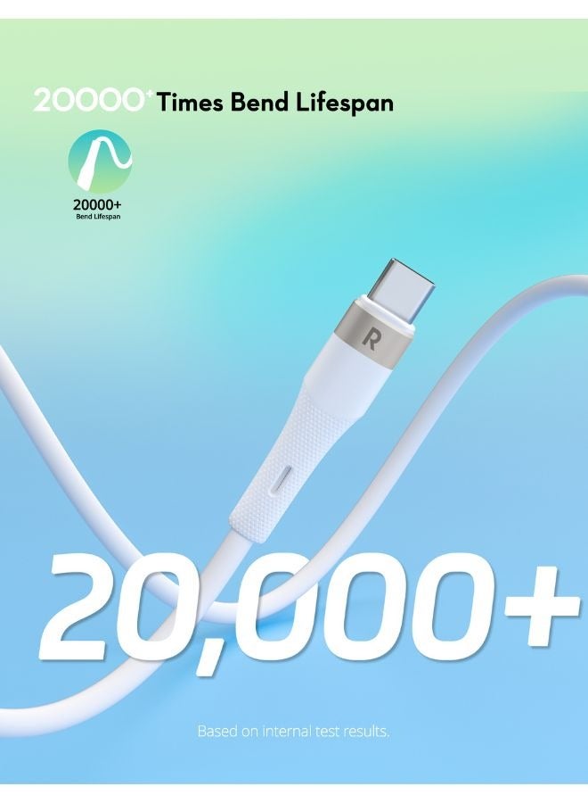 RAVPOWER 60W USB-C to USB-C Charging Cable 1M (3.3ft), Liquid Silicone + Aluminum, 20,000+ Bend Lifespan, Case Compatibility, CB1038 White  - Image 5