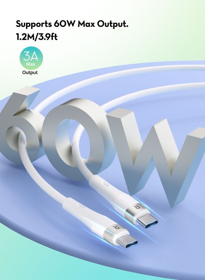 RAVPOWER 60W USB-C to USB-C Charging Cable 1M (3.3ft), Liquid Silicone + Aluminum, 20,000+ Bend Lifespan, Case Compatibility, CB1038 White  - Image 4