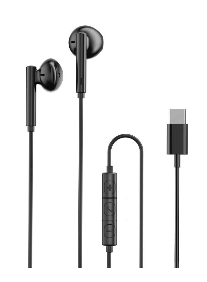 RAVPOWER - Stereo Earphone with Type-C Connector & In-Line Remote, HiFi Sound, Crystal Clear Calls, Ergonomic Fit, 1.2M Tangle-Free Cable, Silicone Storage Bag, BH1006 Black - Image 1