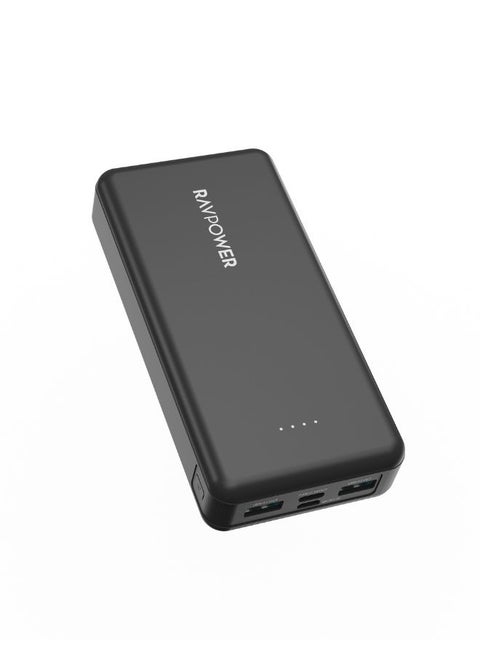20000 mAh RAVPower Pioneer 20000mAh PD 15W Power Bank, 4-Port Slim Portable Charger with iSmart Technology, LED Battery Indicator, Compact Design, Built-In Device Protection, PB1216 Black