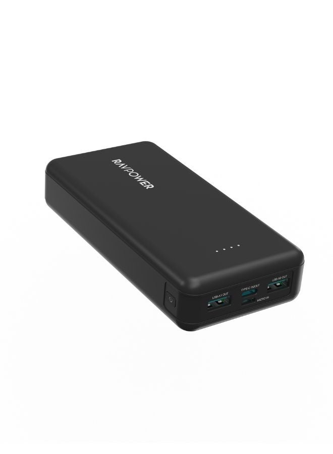 20000 mAh RAVPower Pioneer 20000mAh PD 15W Power Bank, 4-Port Slim Portable Charger with iSmart Technology, LED Battery Indicator, Compact Design, Built-In Device Protection, PB1216 Black