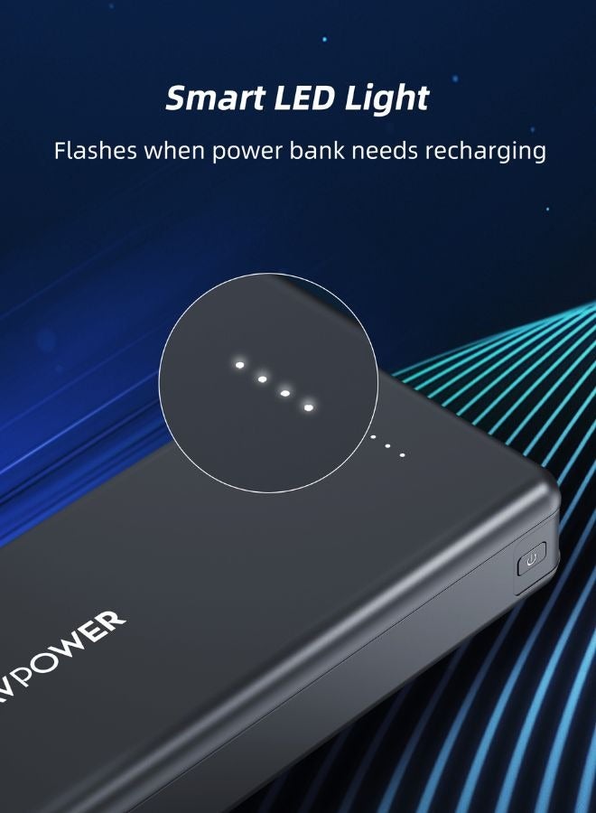 20000 mAh RAVPower Pioneer 20000mAh PD 15W Power Bank, 4-Port Slim Portable Charger with iSmart Technology, LED Battery Indicator, Compact Design, Built-In Device Protection, PB1216 Black
