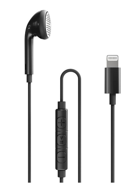 Mono Earphone with Lightning Plug & In-Line Remote, Hands-Free Calling, Crystal Clear Audio, Ergonomic Fit, 1.2M Cable BH1004 Black