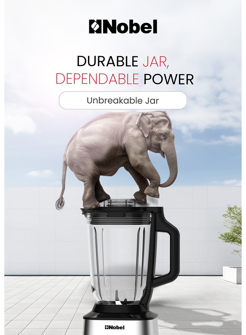 نوبل خلاط نوبل 2 في 1 مع وعاء زجاجي سعة 1.5 لتر، ووعاء مطحنة سعة 0.3 لتر، وشفرات من الفولاذ المقاوم للصدأ، وتحكم في السرعة المتغيرة، ومحرك بقوة 800 واط NB280 - Image 5