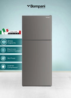 Bompani 410L Gross Capacity, 298L Net Capacity Double Door NoFrost Refrigerator with LED Interior Lamp, R600a Refrigerant, Electronic Control System, Glass Shelves — Energy-Efficient Cooling Solution in Dark Silver for Modern Homes and Kitchens 473 kW BR410S Dark Silver  - Image 1