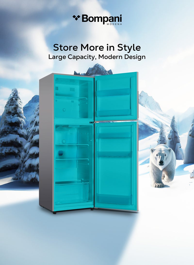 Bompani - 410L Gross Capacity, 298L Net Capacity Double Door NoFrost Refrigerator with LED Interior Lamp, R600a Refrigerant, Electronic Control System, Glass Shelves — Energy-Efficient Cooling Solution in Dark Silver for Modern Homes and Kitchens 473 kW BR410S Dark Silver - Image 1