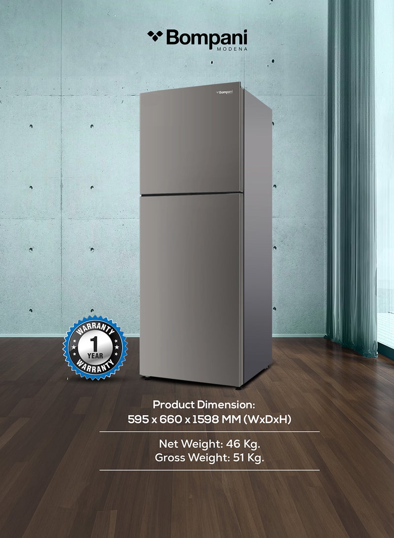 Bompani - 410L Gross Capacity, 298L Net Capacity Double Door NoFrost Refrigerator with LED Interior Lamp, R600a Refrigerant, Electronic Control System, Glass Shelves — Energy-Efficient Cooling Solution in Dark Silver for Modern Homes and Kitchens 473 kW BR410S Dark Silver - Image 1
