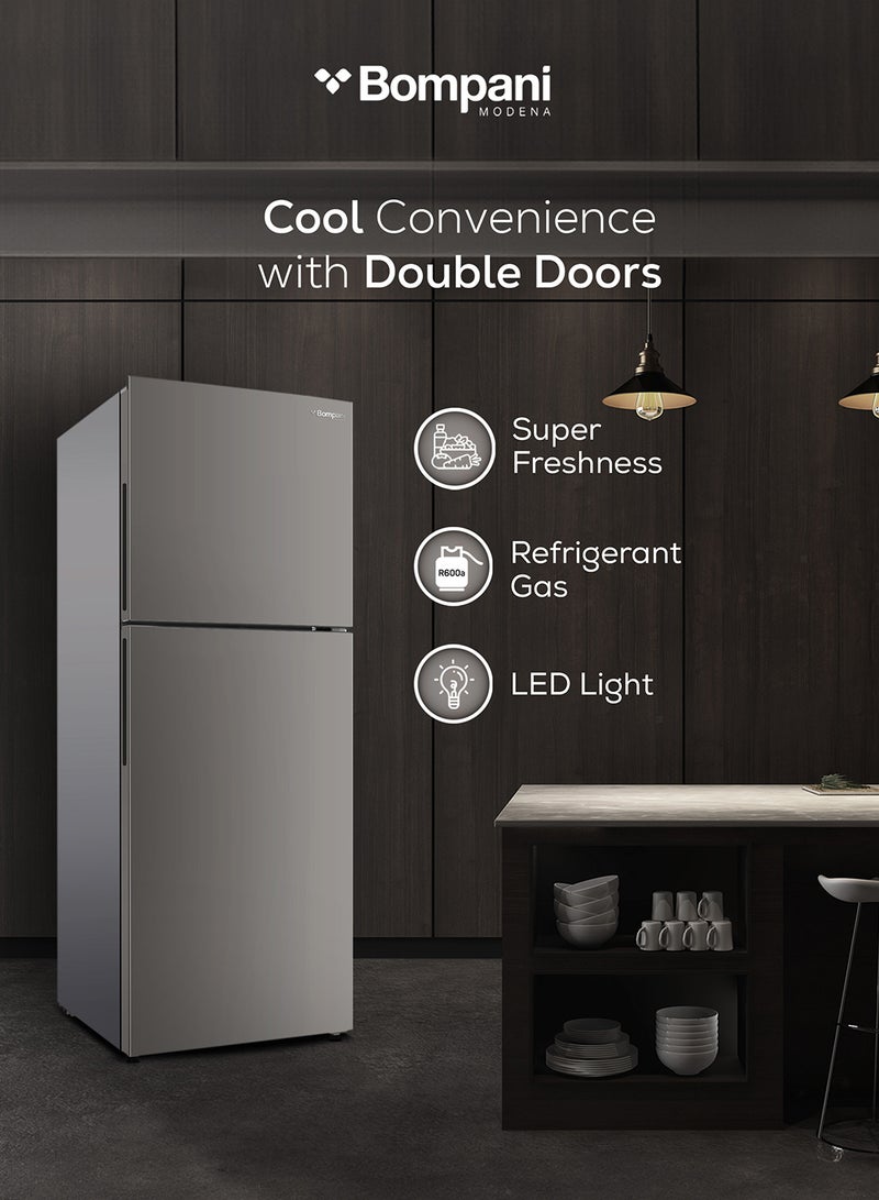 Bompani - 410L Gross Capacity, 298L Net Capacity Double Door NoFrost Refrigerator with LED Interior Lamp, R600a Refrigerant, Electronic Control System, Glass Shelves — Energy-Efficient Cooling Solution in Dark Silver for Modern Homes and Kitchens 473 kW BR410S Dark Silver - Image 1