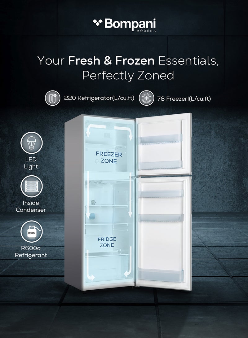 Bompani - 410L Gross Capacity, 298L Net Capacity Double Door NoFrost Refrigerator with LED Interior Lamp, R600a Refrigerant, Electronic Control System, Glass Shelves — Energy-Efficient Cooling Solution in Dark Silver for Modern Homes and Kitchens 473 kW BR410S Dark Silver - Image 1