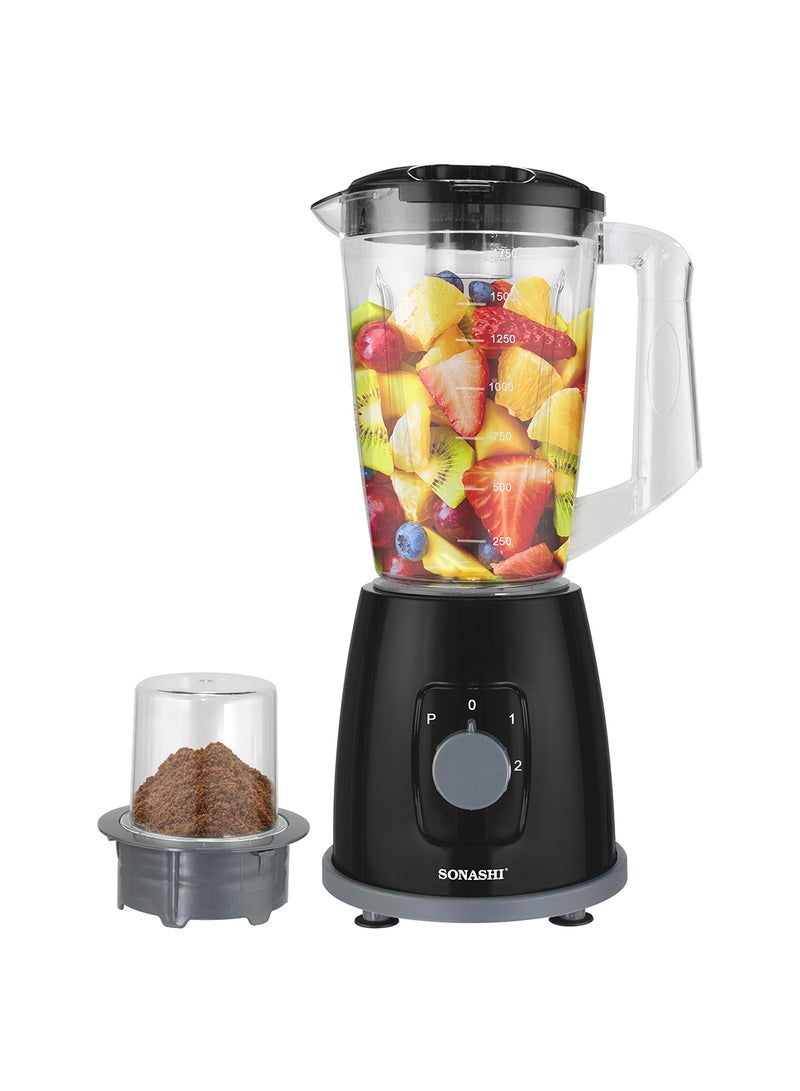 SONASHI - 2 In 1 Blender With 2 Speed Settings and Pulse - Spice Grinding, Smoothie Making, And Juicing 350 Watts | Unbreakable Blender Jars With Stainless Steel Blades | Safety Lock System 1.8 L 350 W SB-162 Black - Image 1