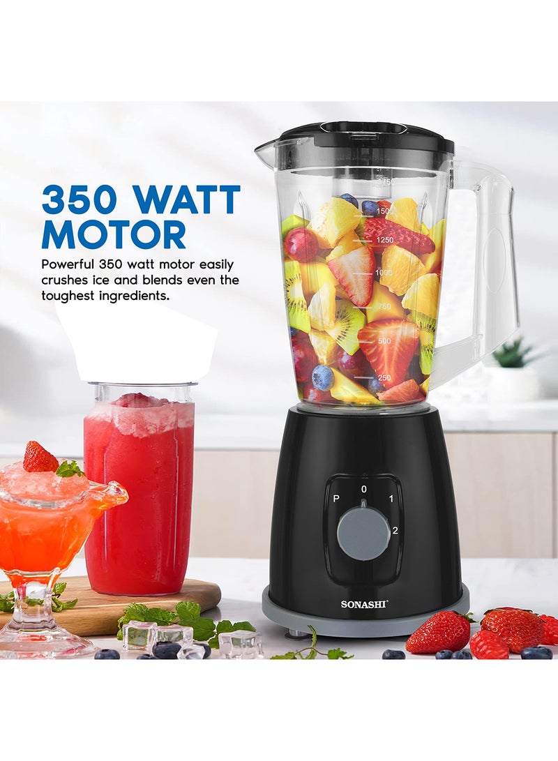 SONASHI - 2 In 1 Blender With 2 Speed Settings and Pulse - Spice Grinding, Smoothie Making, And Juicing 350 Watts | Unbreakable Blender Jars With Stainless Steel Blades | Safety Lock System 1.8 L 350 W SB-162 Black - Image 1