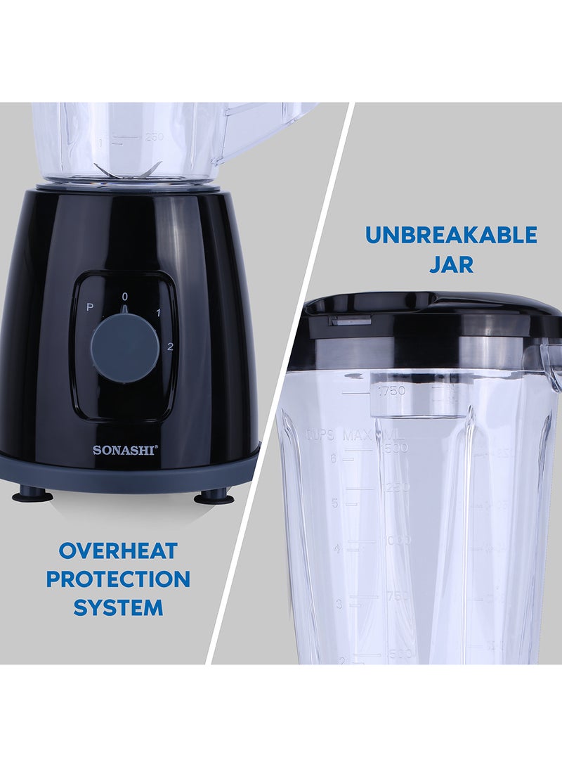 SONASHI - 2 In 1 Blender With 2 Speed Settings and Pulse - Spice Grinding, Smoothie Making, And Juicing 350 Watts | Unbreakable Blender Jars With Stainless Steel Blades | Safety Lock System 1.8 L 350 W SB-162 Black - Image 1