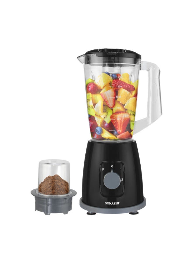 SONASHI 2-in-1 Powerful Blender – 1.8L Unbreakable Jar with Grinding Cup | Stainless Steel Blades with Pulse Control | Heavy-Duty Motor with Overheat Protection | 2-Speed Settings | Durable Kitchen Appliance for Blending, Grinding & Mincing | SB-162 600W Black 1.8 L 350 W SB-162 Black - Image 1