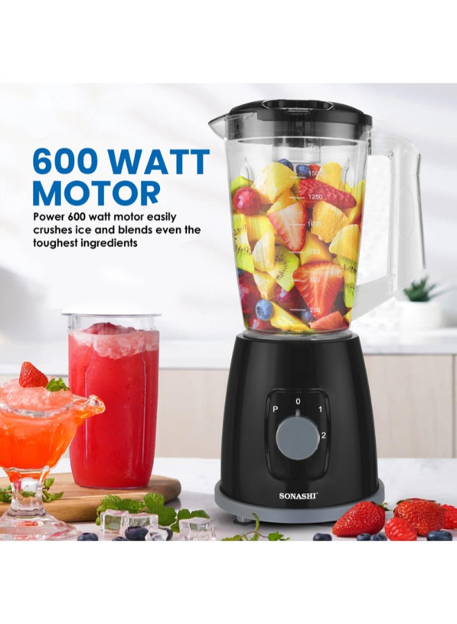 SONASHI 2-in-1 Powerful Blender – 1.8L Unbreakable Jar with Grinding Cup | Stainless Steel Blades with Pulse Control | Heavy-Duty Motor with Overheat Protection | 2-Speed Settings | Durable Kitchen Appliance for Blending, Grinding & Mincing | SB-162 600W Black 1.8 L 350 W SB-162 Black - Image 4