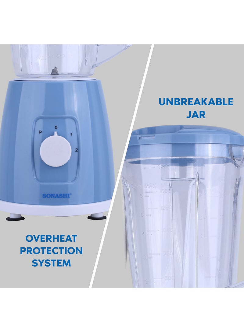 SONASHI - 2 In 1 Blender With 2 Speed Settings and Pulse - Spice Grinding, Smoothie Making, And Juicing 350 Watts | Unbreakable Blender Jars With Stainless Steel Blades | Safety Lock System 1.8 L 350 W SB-162 Blue - Image 1