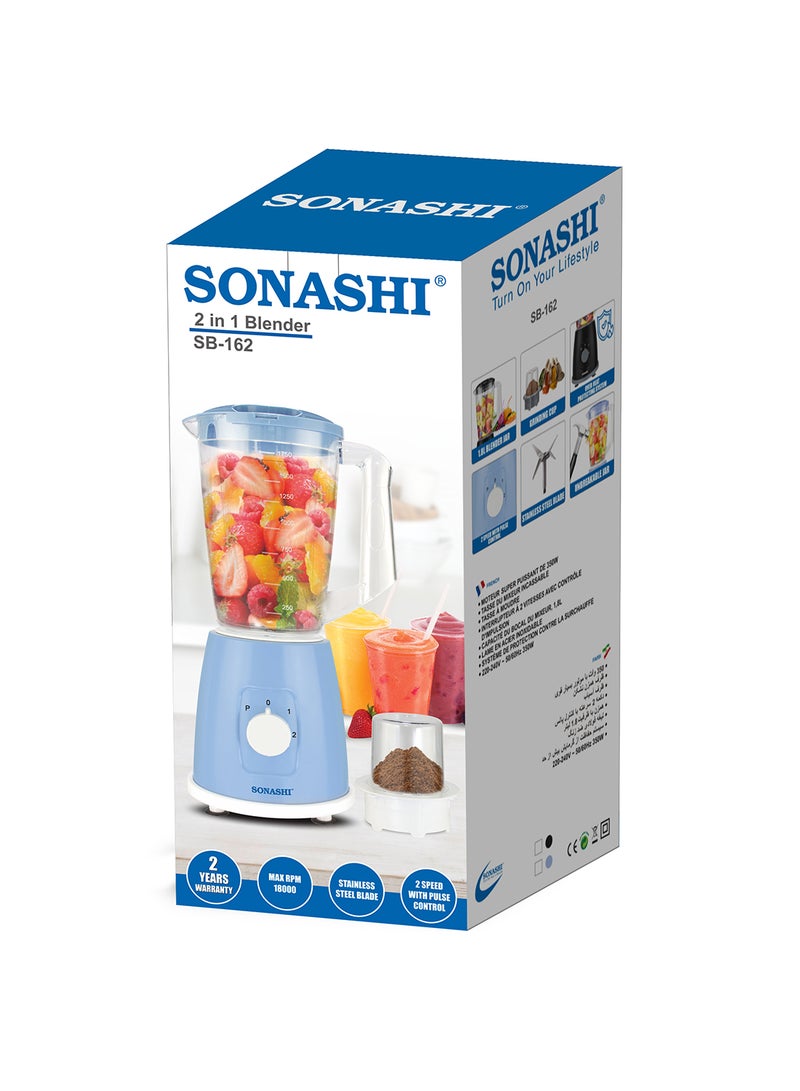 SONASHI - 2 In 1 Blender With 2 Speed Settings and Pulse - Spice Grinding, Smoothie Making, And Juicing 350 Watts | Unbreakable Blender Jars With Stainless Steel Blades | Safety Lock System 1.8 L 350 W SB-162 Blue - Image 1