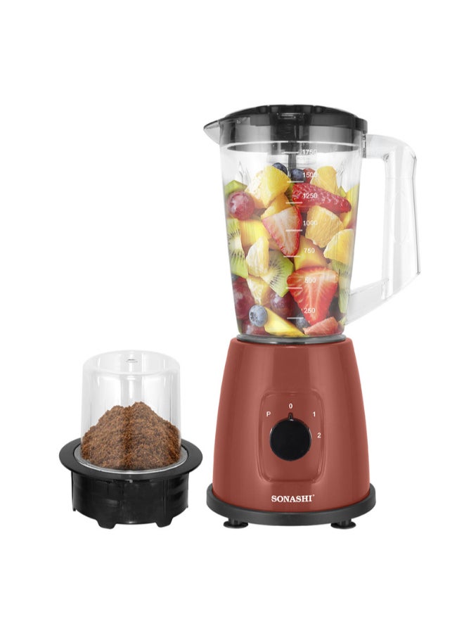 SONASHI 2-in-1 Powerful Blender – 1.8L Unbreakable Jar with Grinding Cup | Stainless Steel Blades with Pulse Control | Heavy-Duty Motor with Overheat Protection | 2-Speed Settings | Durable Kitchen Appliance for Blending, Grinding & Mincing | SB-162 600W Red 1.8 L 350 W SB-162 Blue - Image 1