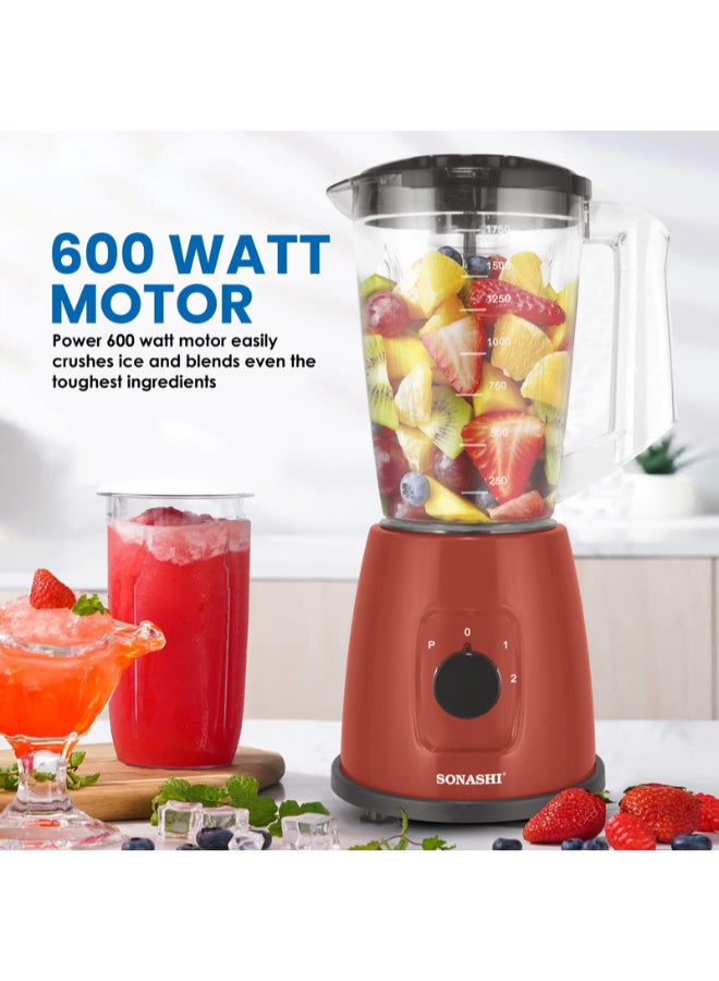 SONASHI 2-in-1 Powerful Blender – 1.8L Unbreakable Jar with Grinding Cup | Stainless Steel Blades with Pulse Control | Heavy-Duty Motor with Overheat Protection | 2-Speed Settings | Durable Kitchen Appliance for Blending, Grinding & Mincing | SB-162 600W Red 1.8 L 350 W SB-162 Blue - Image 4