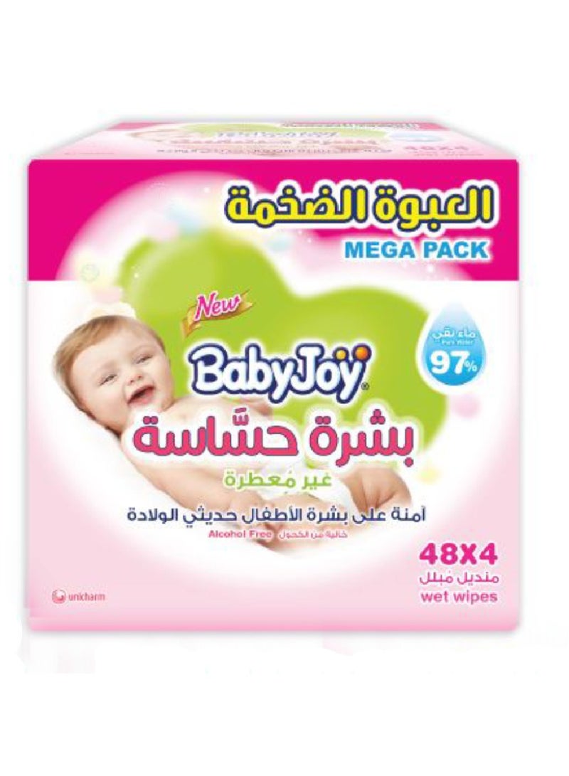 BabyJoy Wet Wipes For Sensitive Skin, 4x 48 - 192 Wipes 