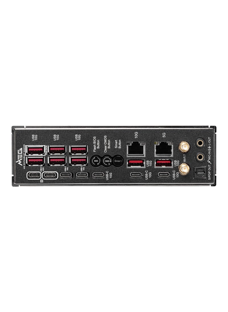 MSI MEG X870E GODLIKE Gaming Motherboard, AMD X870E Chipset, Supports AMD Ryzen™ 9000/8000/7000 Series (AM5), 4x DDR5 Slots (Up to 256GB, 9000-4800 MT/s), PCIe 5.0 x16, 7x M.2 Slots (PCIe 5.0 x4), 10Gbps LAN, Wi-Fi 7, Bluetooth 5.4, 10G LAN, USB 40Gbps Type-C, Dynamic Dashboard III, 7.1-Channel Audio, S/PDIF, RGB, Supports RAID 0/1/10, Flash BIOS | 911-7E48-001 Black  - Image 4