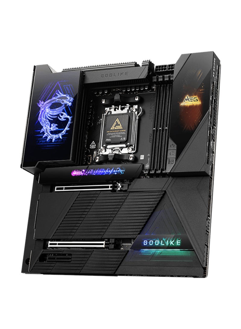 MSI MEG X870E GODLIKE Gaming Motherboard, AMD X870E Chipset, Supports AMD Ryzen™ 9000/8000/7000 Series (AM5), 4x DDR5 Slots (Up to 256GB, 9000-4800 MT/s), PCIe 5.0 x16, 7x M.2 Slots (PCIe 5.0 x4), 10Gbps LAN, Wi-Fi 7, Bluetooth 5.4, 10G LAN, USB 40Gbps Type-C, Dynamic Dashboard III, 7.1-Channel Audio, S/PDIF, RGB, Supports RAID 0/1/10, Flash BIOS | 911-7E48-001 Black  - Image 3
