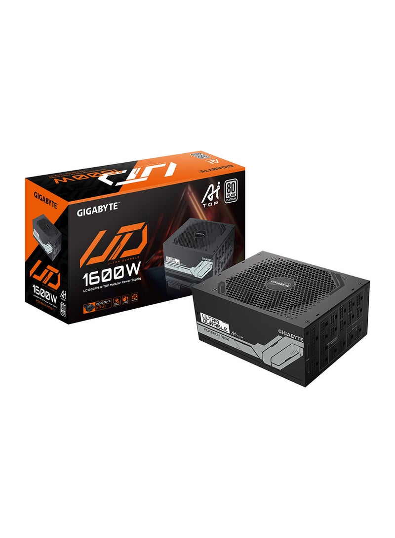 GIGABYTE UD1600PM PG5 AI TOP Fully Modular Power Suppler, 1600W Power, 80 PLUS Platinum Efficiency, 140mm Double Ball Bearing Fan, ATX 12V v3.1, PCIe Gen 5.0, UD1600PM-PG5 Black - Image 1