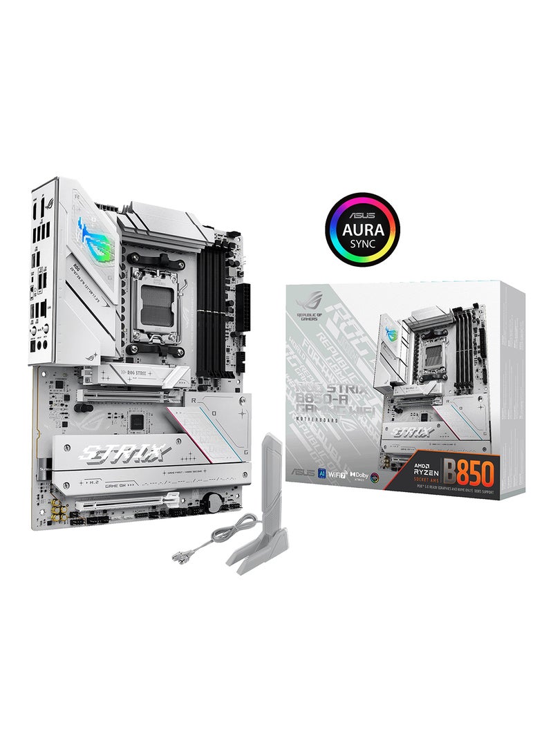 أسوس - ROG STRIX B850-A GAMING Wi-Fi Motherboard | AMD AM5 Socket, B850 Chipset, 4 x DIMM DDR5 Slots (Up to 192GB, 8000+ MT/s OC), PCIe 5.0 x16, Wi-Fi 7, 2.5Gb Ethernet, 4 x M.2 Slots, USB 20Gbps Type-C, SupremeFX ALC4080 Audio, Aura Sync RGB Lighting, AI Networking II, BIOS FlashBack, ATX Form Factor | 90MB1J50-M0EAY0 White - Image 1