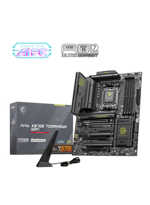 MAG X870E TOMAHAWK Wi-Fi ATX Motherboard, AMD X870E Chipset, Socket AM5, Supports AMD Ryzen™ 9000/8000/7000 Series, 4x DDR5 UDIMM Slots (Up to 256GB), DDR5 Memory Support up to 8400+ MT/s, PCIe 5.0 x16, 4x M.2, 5G LAN, Wi-Fi 7, Bluetooth 5.4, 32-bit/384kHz Audio, USB 40Gbps Type-C, 8K HDMI™, 4x EZ Debug LEDs | 911-7E59-002 Black