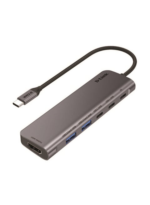 6-in-1 USB-C Adapter with Dual USB-A 3.1 (10 Gbit/s, 5V/1.5A), Dual USB-C 3.1 (10 Gbit/s, 5V/1.5A), HDMI 4K at 60Hz, USB-C PD 100W, Compatible with Windows, macOS, Linux, iPadOS | DUB-C106 Grey