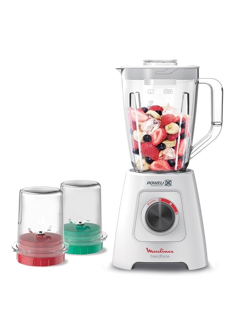 Moulinex - Blend force Blender 800 Watt 2 Liters (1.25L Net) Grinder and Chopper White LM4231EG. 1.25 L 800 W LM4231EG White - Image 1
