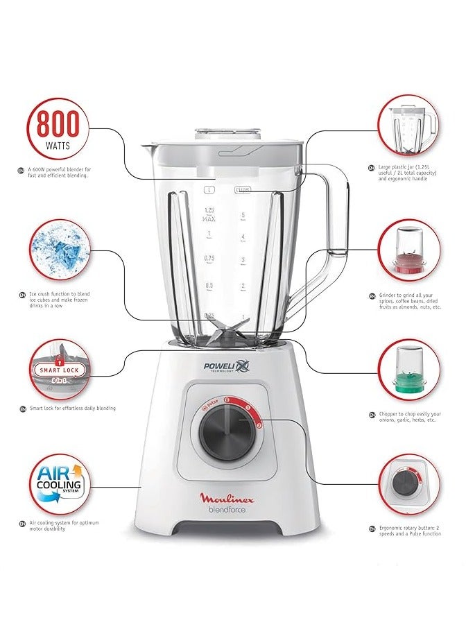 Moulinex - Blend force Blender 800 Watt 2 Liters (1.25L Net) Grinder and Chopper White LM4231EG. 1.25 L 800 W LM4231EG White - Image 1