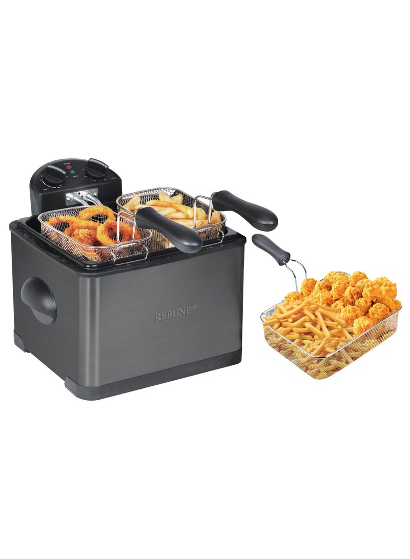 REBUNE Electric Deep Fryer - for Faster Frying & Perfect Crispiness 6 L 2000 W RE-11-063 BLACK  - Image 1