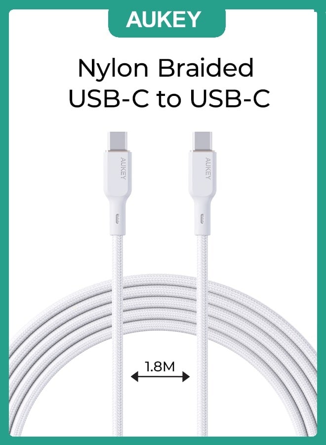 AUKEY 1.8m 100W Nylon Braided USB-C to USB-C Cable with Kevlar Core (White) - Image 1