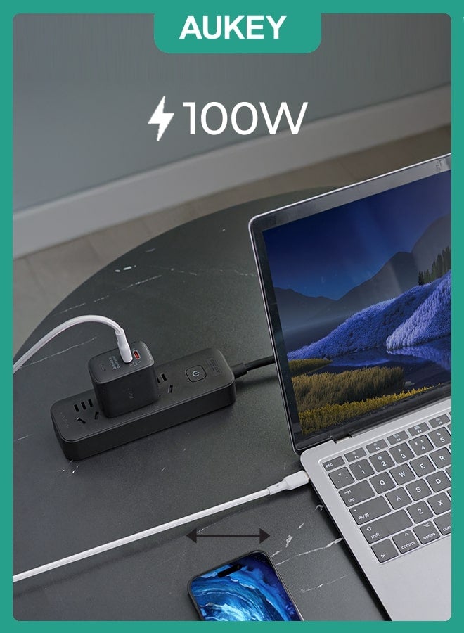 AUKEY 1.8m 100W Nylon Braided USB-C to USB-C Cable with Kevlar Core (White) - Image 2