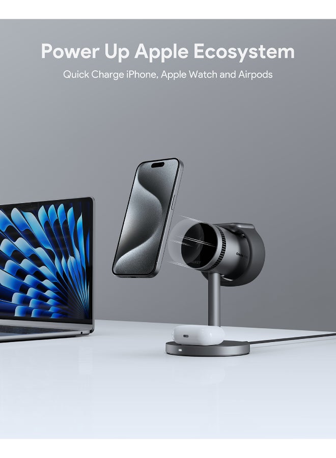 AUKEY LC-MC311A MagFusion Pro 3-in-1 Pro Qi2 Active Cooling Fast Wireless iPhone Charging Station, Gray Grey - Image 3