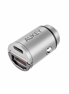 Aukey AUKEY PD Nano Car Charger 30W 2-Port USB-A & USB-C A3 Silver  - Image 1