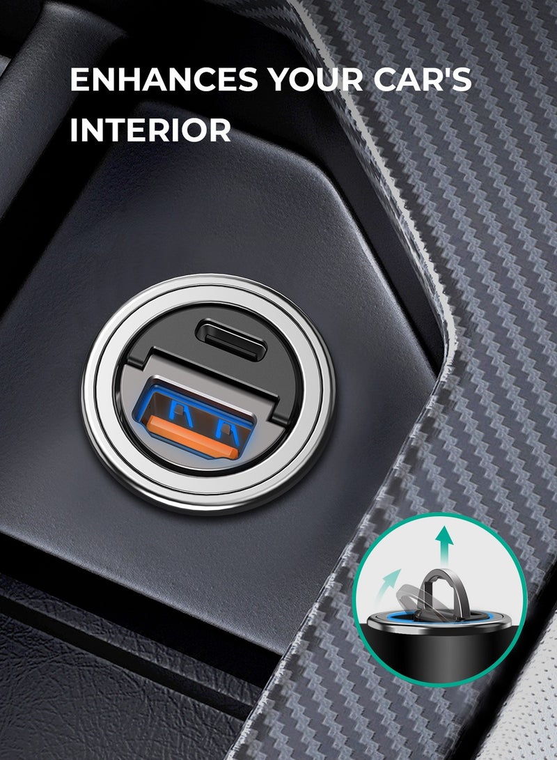 AUKEY PD Nano Car Charger 30W 2-Port USB-A & USB-C A3 Silver - Image 3