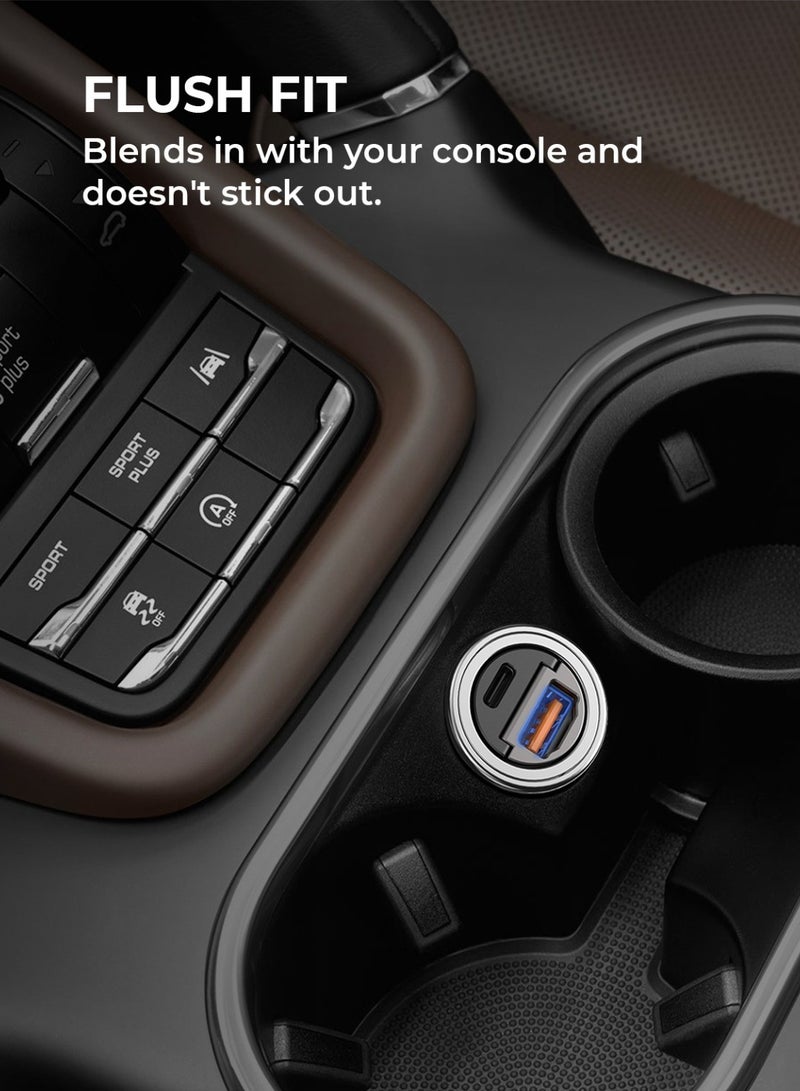 AUKEY PD Nano Car Charger 30W 2-Port USB-A & USB-C A3 Silver - Image 5