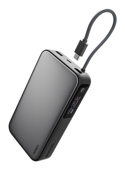AUKEY 20,000mAh, 100W Output 65W input PD, with Built-in USB-C Cable Compact Fast Charging Power Bank, Gray.