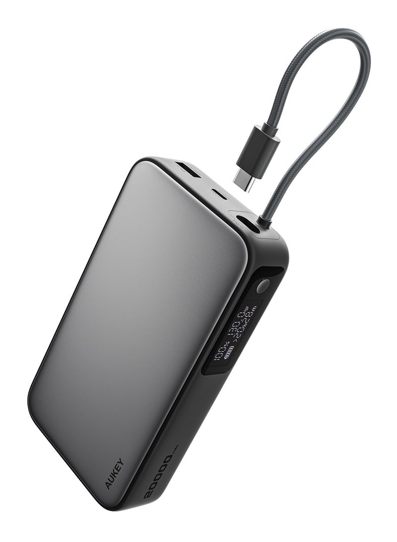 Aukey AUKEY 20,000mAh, 100W Output 65W input PD, with Built-in USB-C Cable Compact Fast Charging Power Bank, Gray.  - Image 1