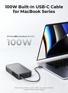 أوكي AUKEY 20,000mAh, 100W Output 65W input PD, with Built-in USB-C Cable Compact Fast Charging Power Bank, Gray.  - Image 4