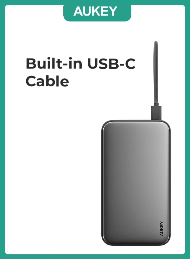 AUKEY 20,000mAh, 100W Output 65W input PD, with Built-in USB-C Cable Compact Fast Charging Power Bank, Gray. - Image 5