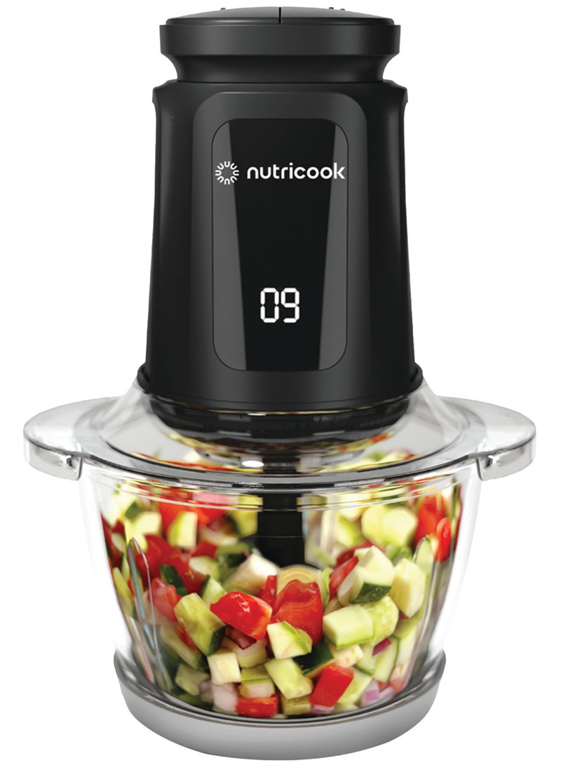 nutricook - Multi-Purpose Glass Chopper & Mincer, 500W, 1.2L with 4 SS Blade detachable System, Easy to Clean, Pulse Speed for Precision, Ice Crushing, Anti Slip Ring, 2-Year Warranty 1.2 L 500 W NC-CH1200 Black - Image 1