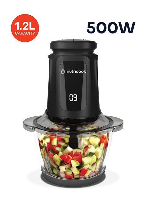 Multi-Purpose Glass Chopper & Mincer, 500W, 1.2L with 4 SS Blade detachable System, Easy to Clean, Pulse Speed for Precision, Ice Crushing, Anti Slip Ring, 2-Year Warranty 1.2 L 500 W NC-CH1200 Black